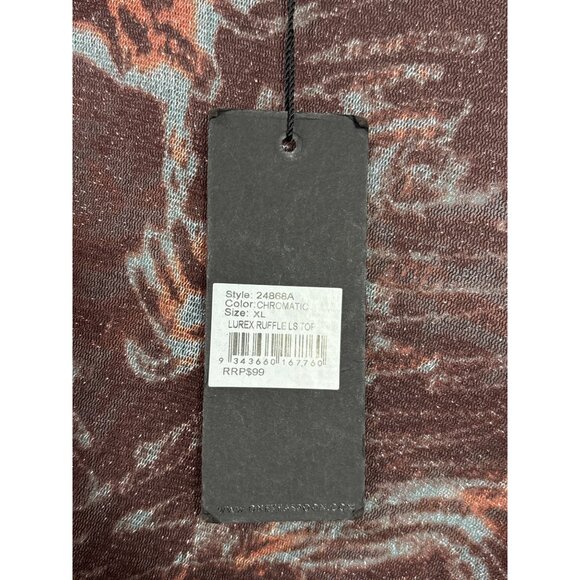 One Teaspoon Lurex Ruffle Party Long Sleeve Mesh Top Size XL Chromatic Sheer New - Picture 4 of 6